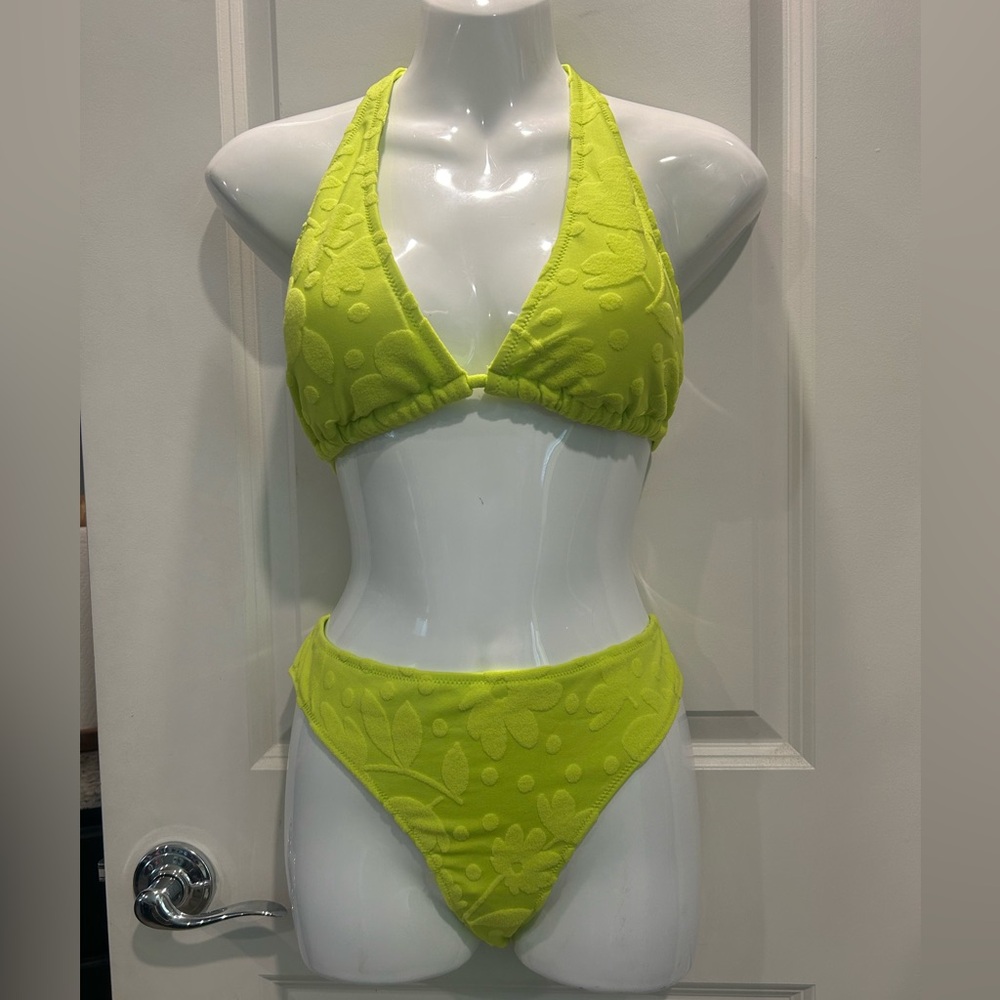 NWT Aerie Terry Triangle Bikini Top and Full Coverage Bikini Bottom